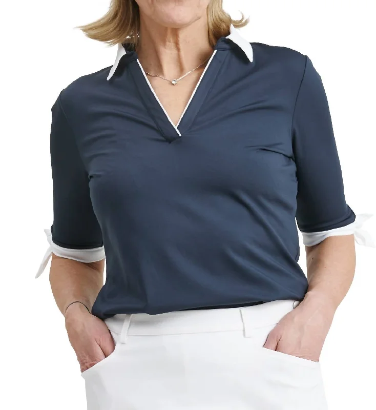 Striped polo shirtWomen Lily Half Sleeve Polo In Navy/white