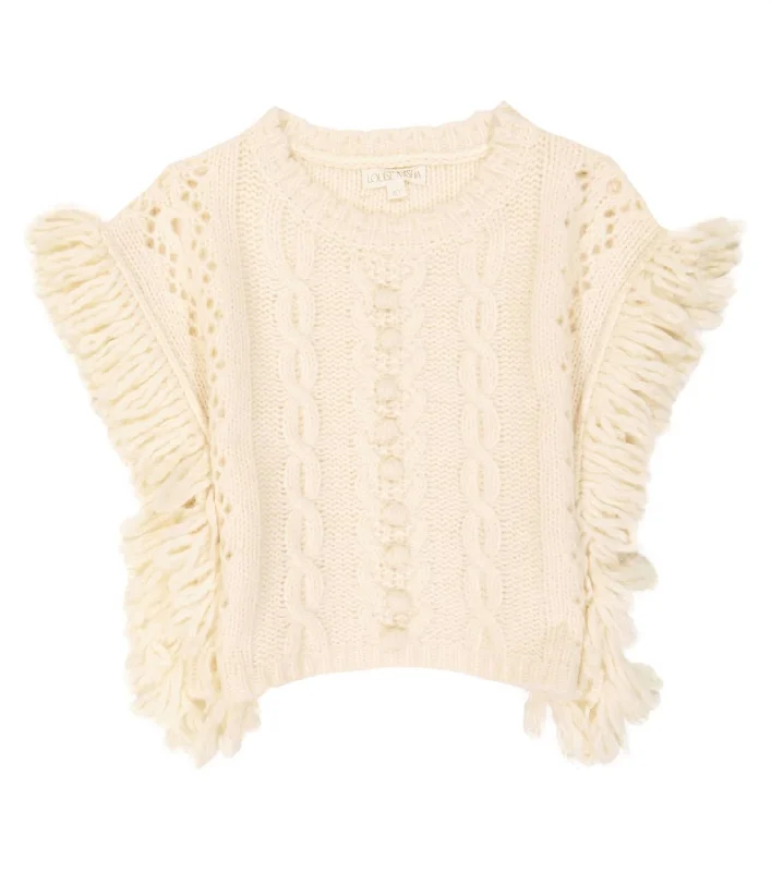 Longline Knit TopsSleeveless Knit Sighi Poncho In White