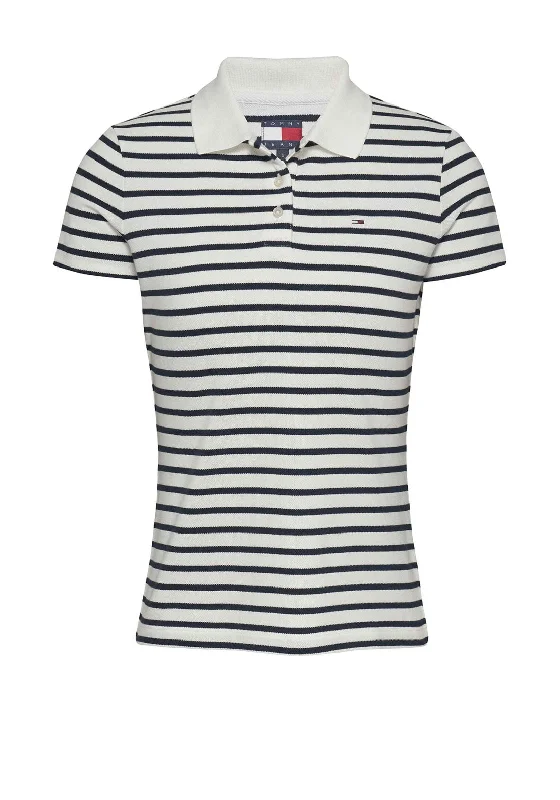 Monochrome polo shirtTommy Jeans Logo Flag Striped Polo Shirt, White and Navy