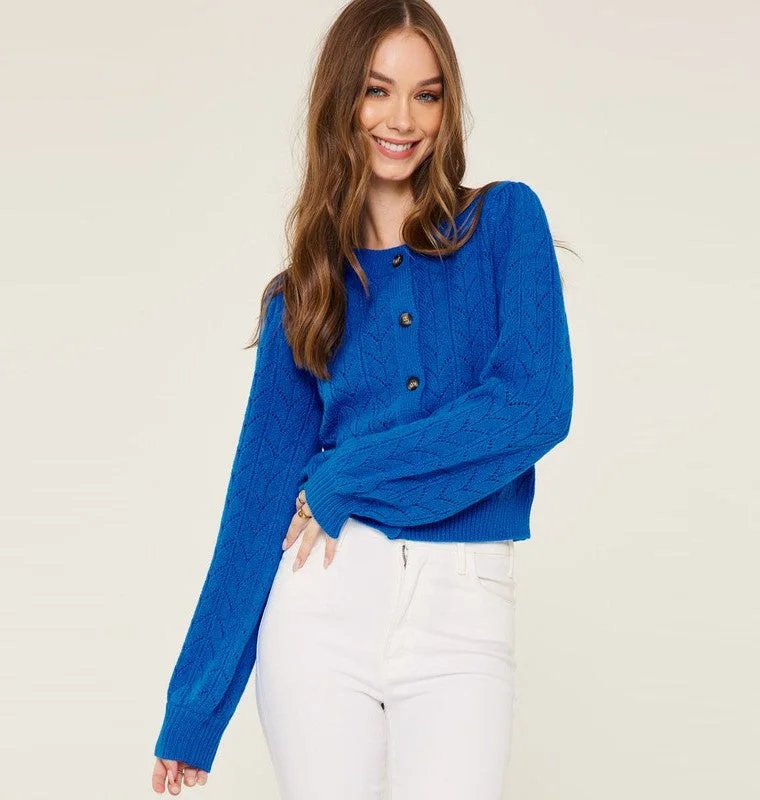 Pointelle Knit Cardigan (Brilliant Blue)Velvet cardigan