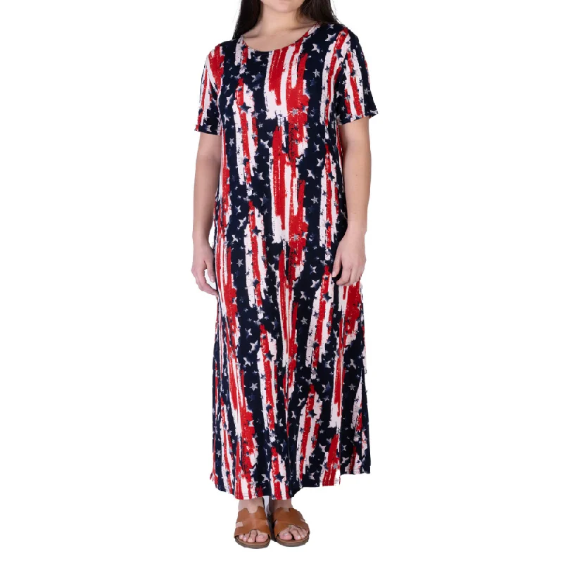 Women's Made in USA Patriotic Twist – Stars & Stripes Maxi Dress