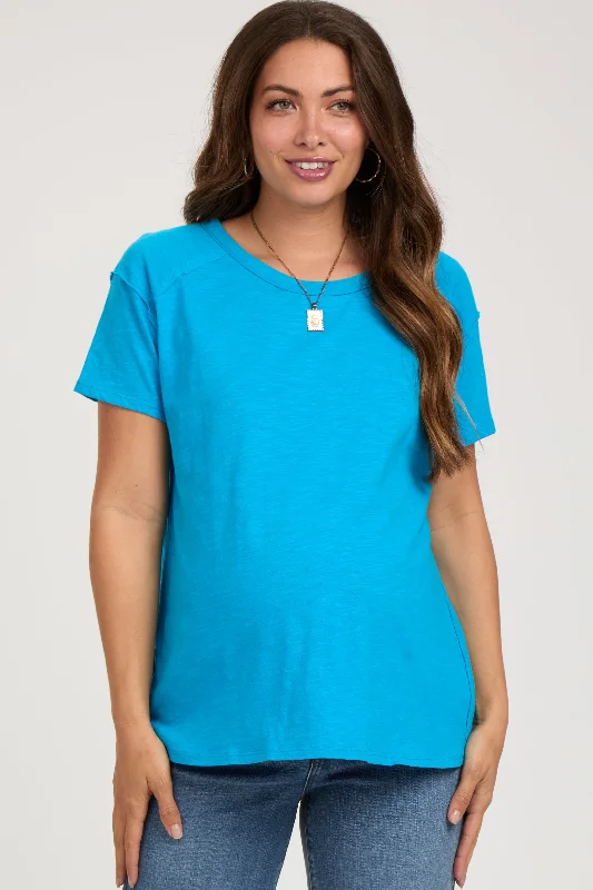 Blue Raw Hem Maternity Short Sleeve TopQuick-Dry Short Sleeve TopsQuick-Dry Short Sleeve Tops