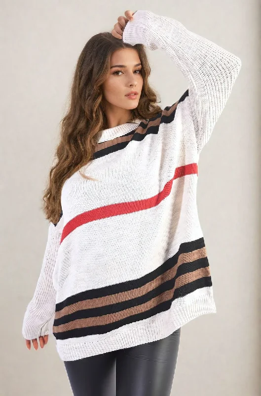 Oversized Striped Long Sleeve Knitted JumperThermal cardigan