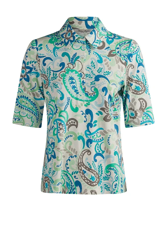 Bright polo shirtBarbara Lebek Paisley Print Polo T Shirt, Green Multi