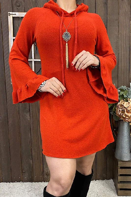 Orange  Hooded Top Hoodie Dress