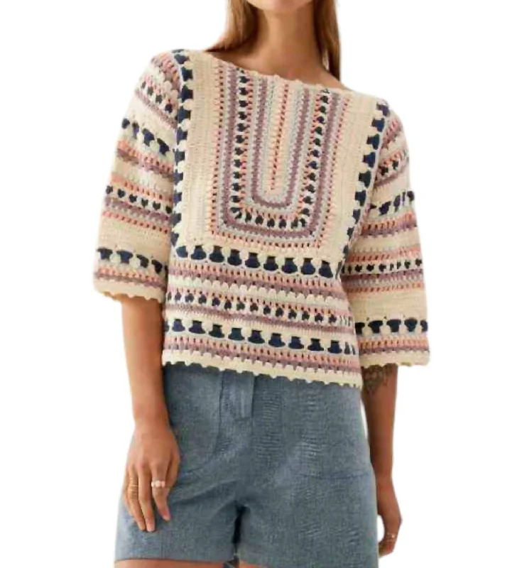 Fitted Knit TopsHand Crocheted Lorianne Sweater In Multi-Colored