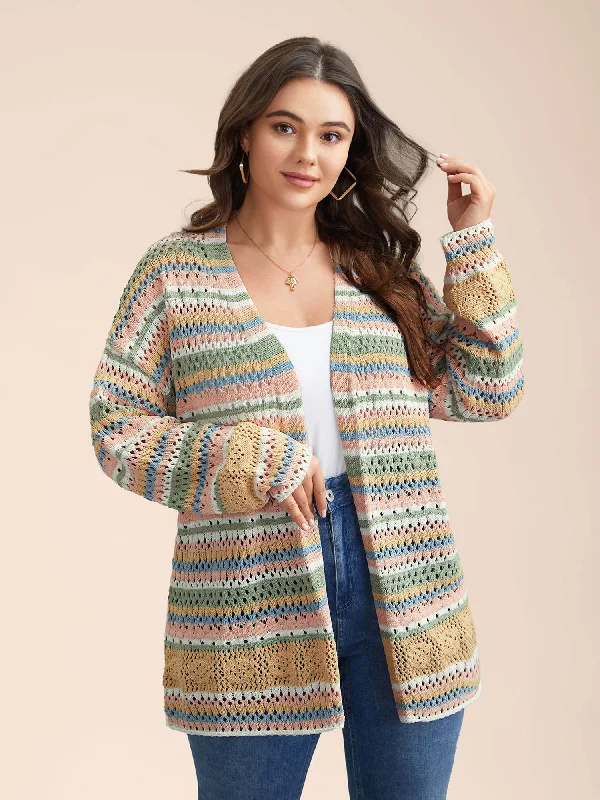 Striped Color Contrast Cut-Out CardiganRetro cardigan