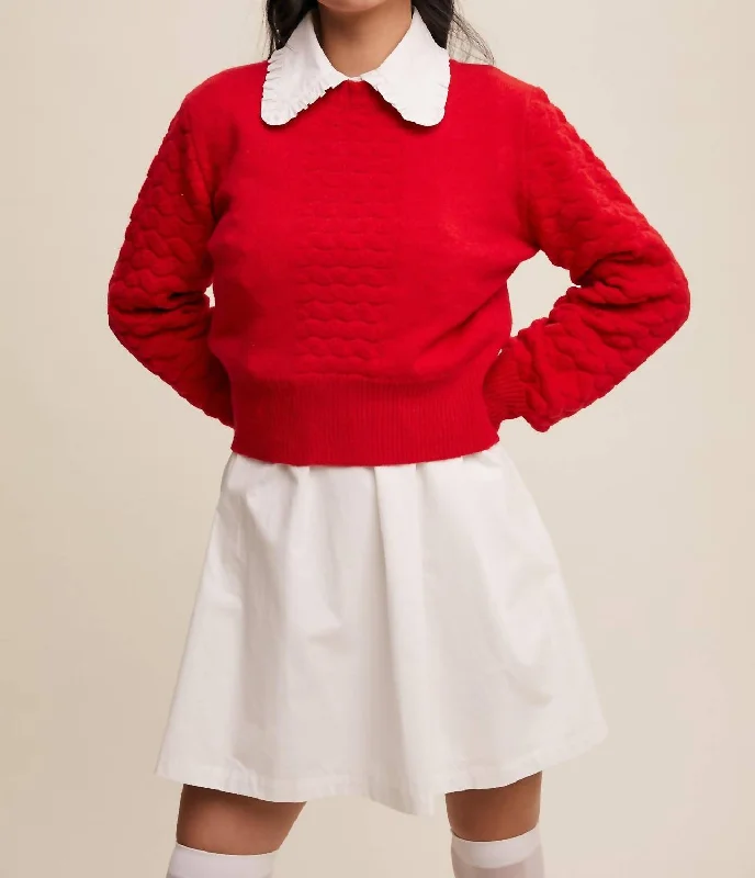 Ruffled Knit TopsTextured Balloon Copped Knit Sweater