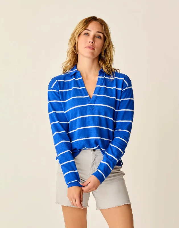 Raglan sleeve polo shirtMara Slub Polo: Billie Blue Stripe