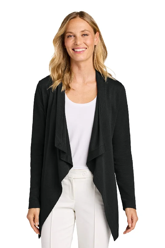 Port Authority Womens Breakwater Open Front Long Sleeve Cardigan Sweater w/ Pockets - Deep Black - NEWShawl collar cardigan