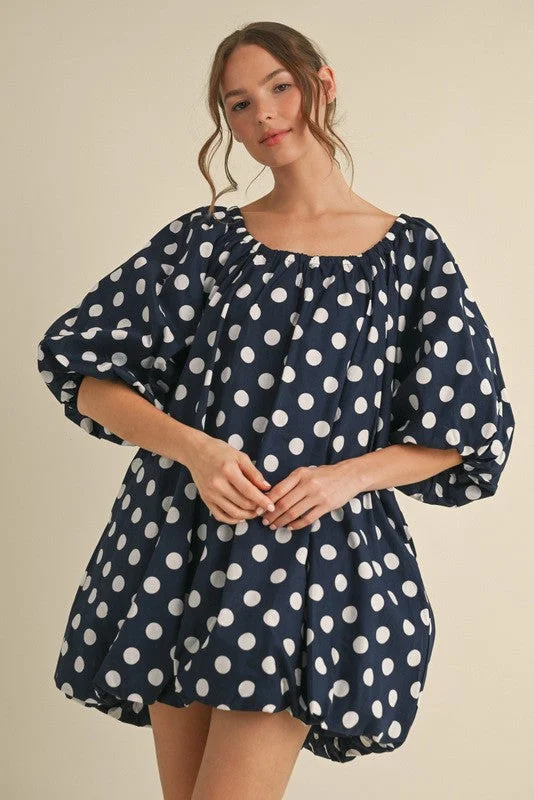 Polka Dot Print Voluminous Dress with Pockets