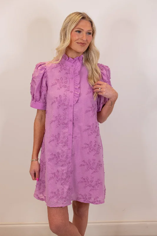 Embroidered Delight Lilac Floral Dress