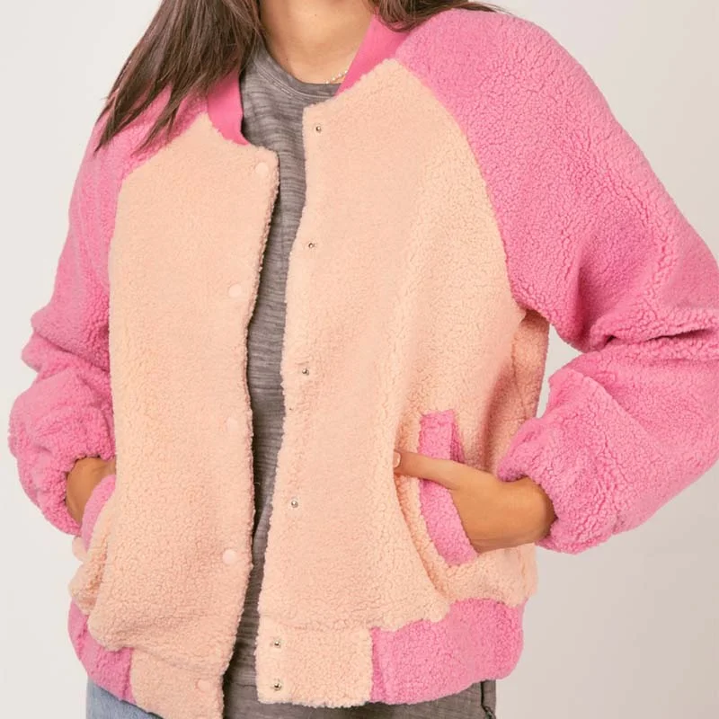 Distressed HoodiesColor Block Fleece Bomber Jacket