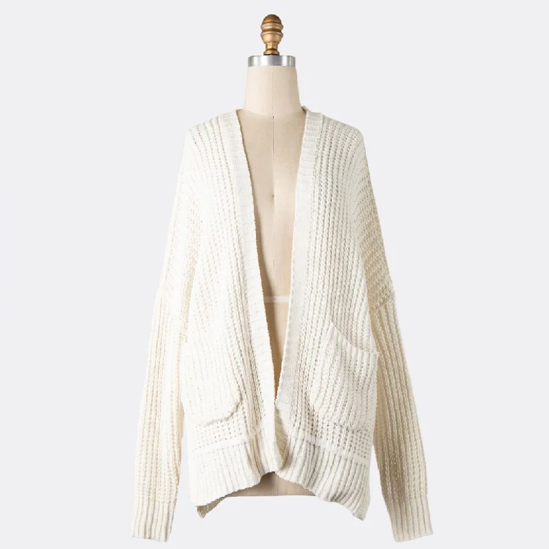 Chenille Cable Knit Cardigan (Ivory)Striped cardigan