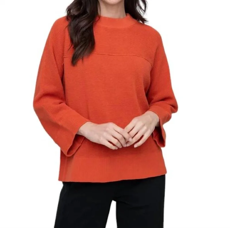 Sheer Knit TopsFunnel Neck Top In Sunset