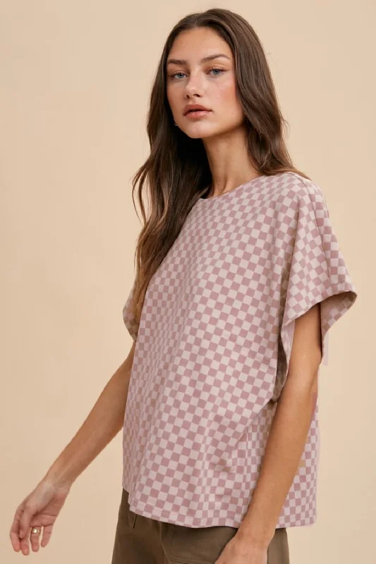 Annie Wear Checkered Round Neck Short Sleeve T-ShirtHunting Short Sleeve TopsHunting Short Sleeve Tops