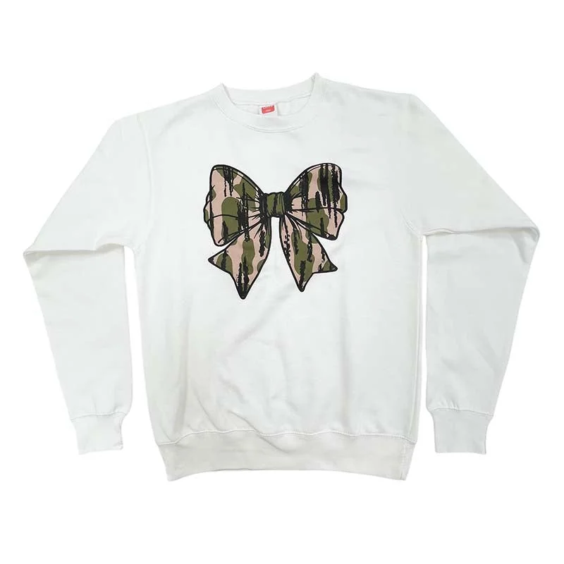 Metallic HoodiesCamo Bow Crewneck Sweatshirt