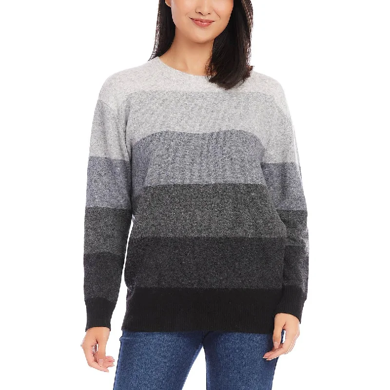 Asymmetrical Knit TopsWomens Striped Long Sleeves Crewneck Sweater