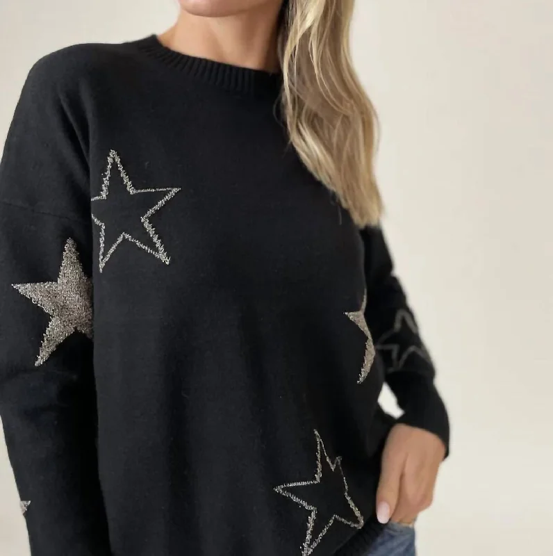 Pocketed Knit TopsSkylar Star Sweater In Black