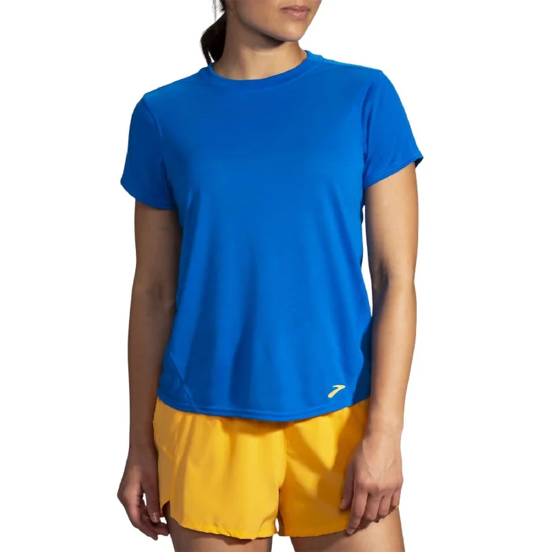 Women's Distance Short Sleeve Running Top In Blue BoltDistressed Short Sleeve TopsDistressed Short Sleeve Tops