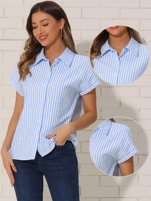 Striped Button Down Short Sleeve Blouse TopsMesh Short Sleeve TopsMesh Short Sleeve Tops