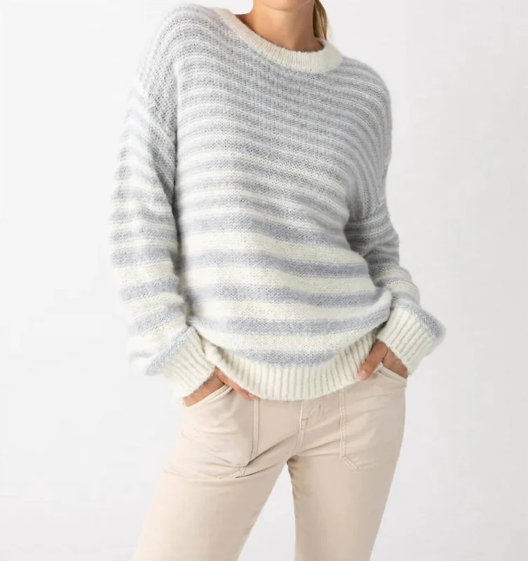 Band Merch Knit TopsFuzzy Tunic Sweater In Pearl Blue/chalk Stripe