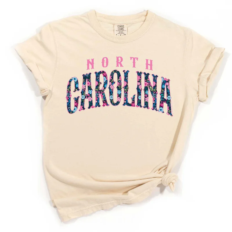 Floral North Carolina Arch Short Sleeve T-ShirtMesh Short Sleeve TopsMesh Short Sleeve Tops