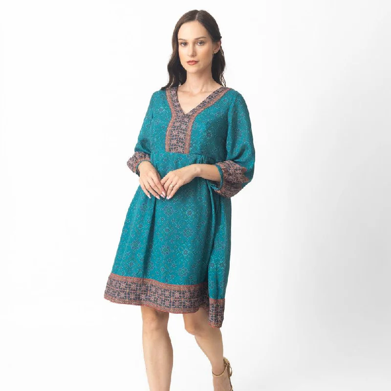 Aqua Short Dress with Patola Print