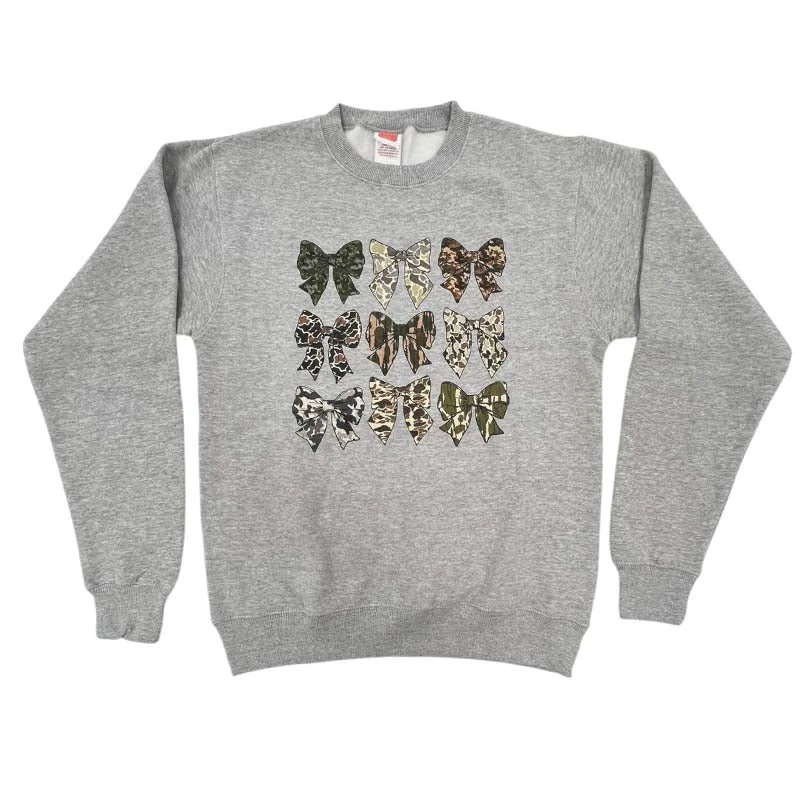 Sheer HoodiesGrid Camo Bow Crewneck Sweatshirt