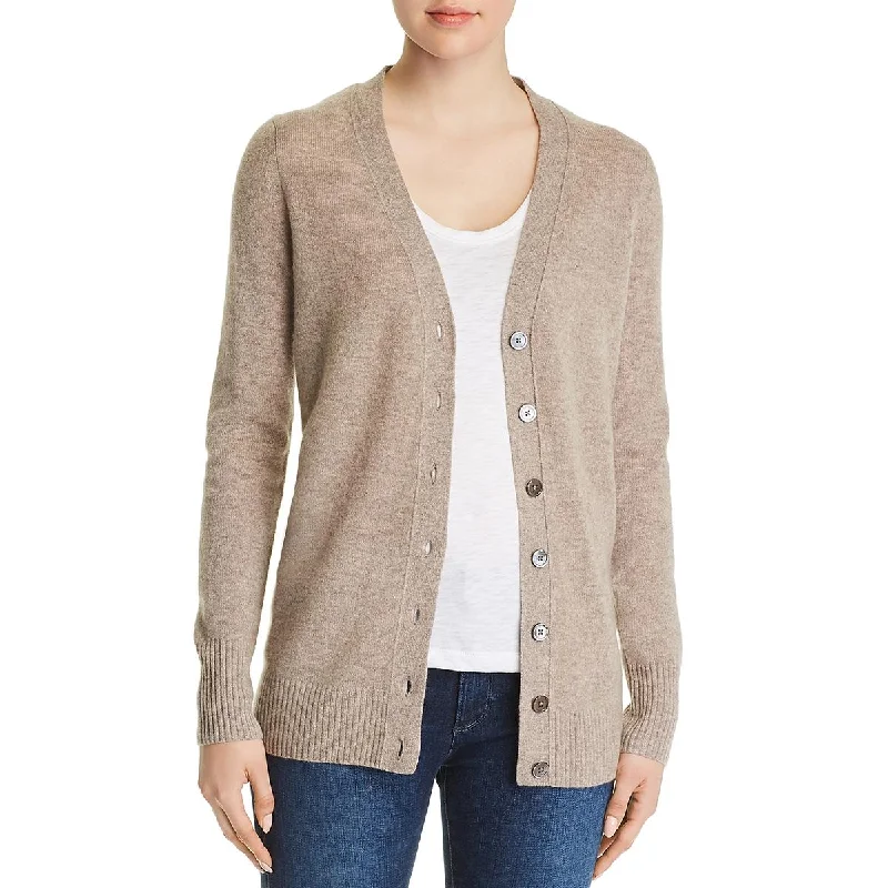 Private Label Womens Ribbed Trim  Cashmere Cardigan SweaterNeutral cardigan