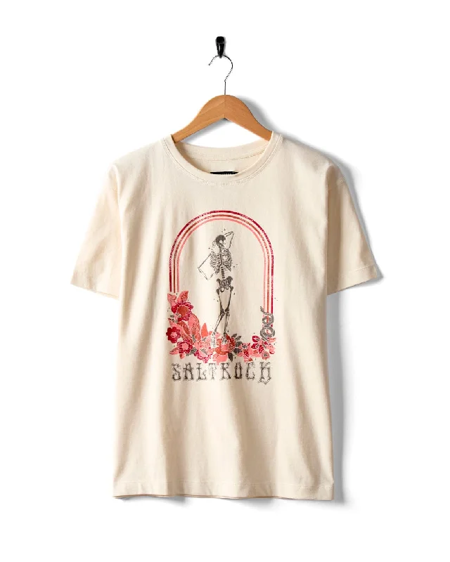 Floral Skelly - Womens Short Sleeve T-Shirt - CreamVintage Short Sleeve TopsVintage Short Sleeve Tops