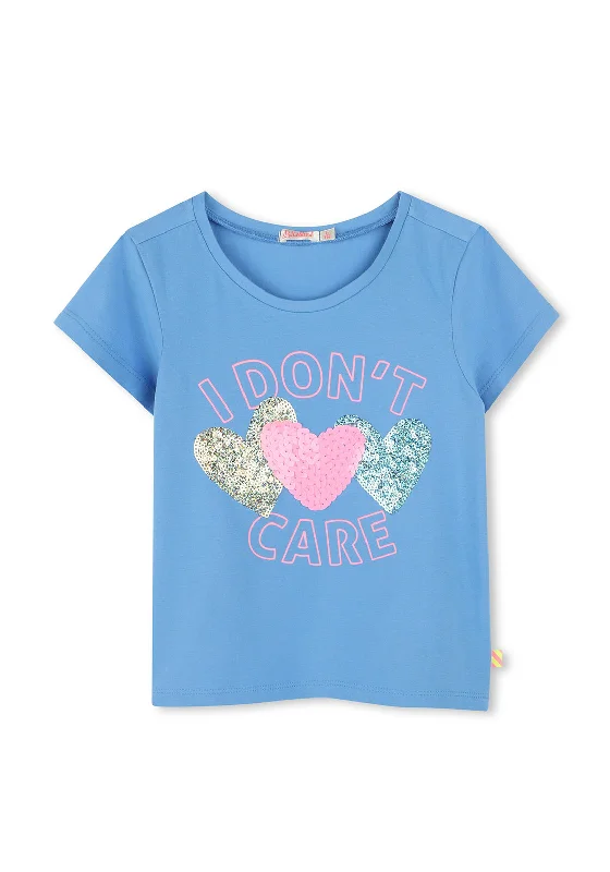 Billieblush Girls Short Sleeve Heart Sequin Tee, BlueBlended Fabric Short Sleeve TopsBlended Fabric Short Sleeve Tops