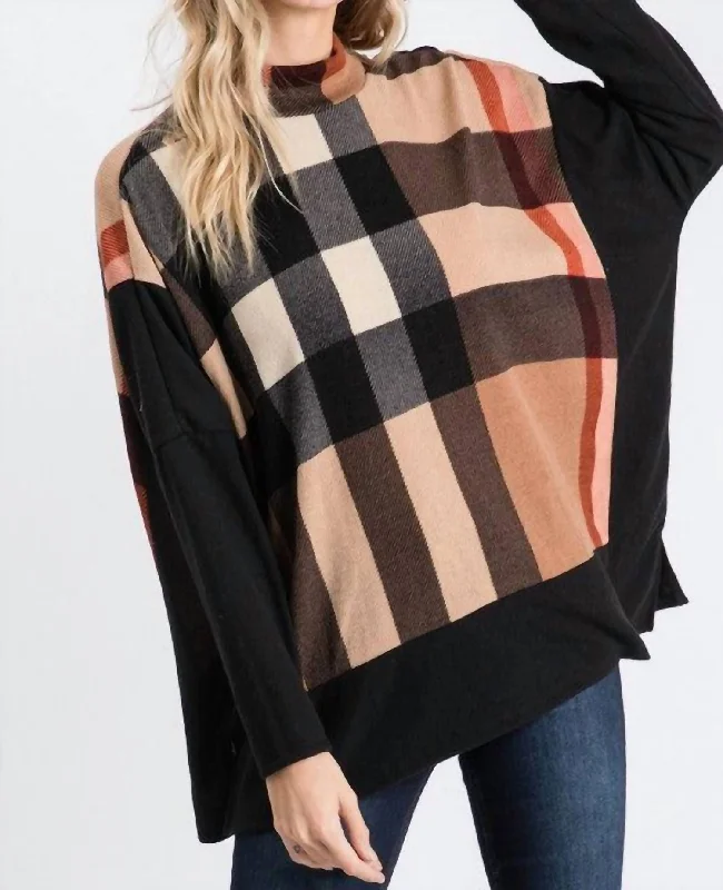 Hunting Knit TopsPlaid Mock Neck Sweater In Multi