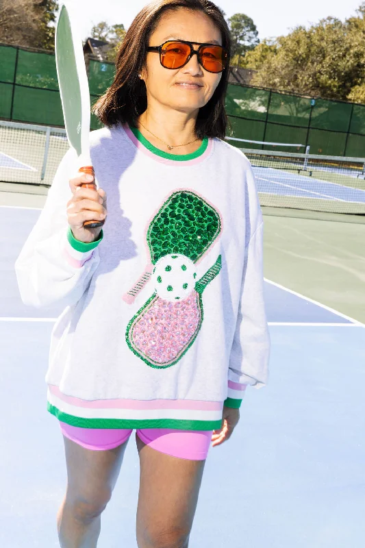 Vintage HoodiesGrey, Green & Pink Jeweled Sport Stripe Pickle Ball Sweatshirt