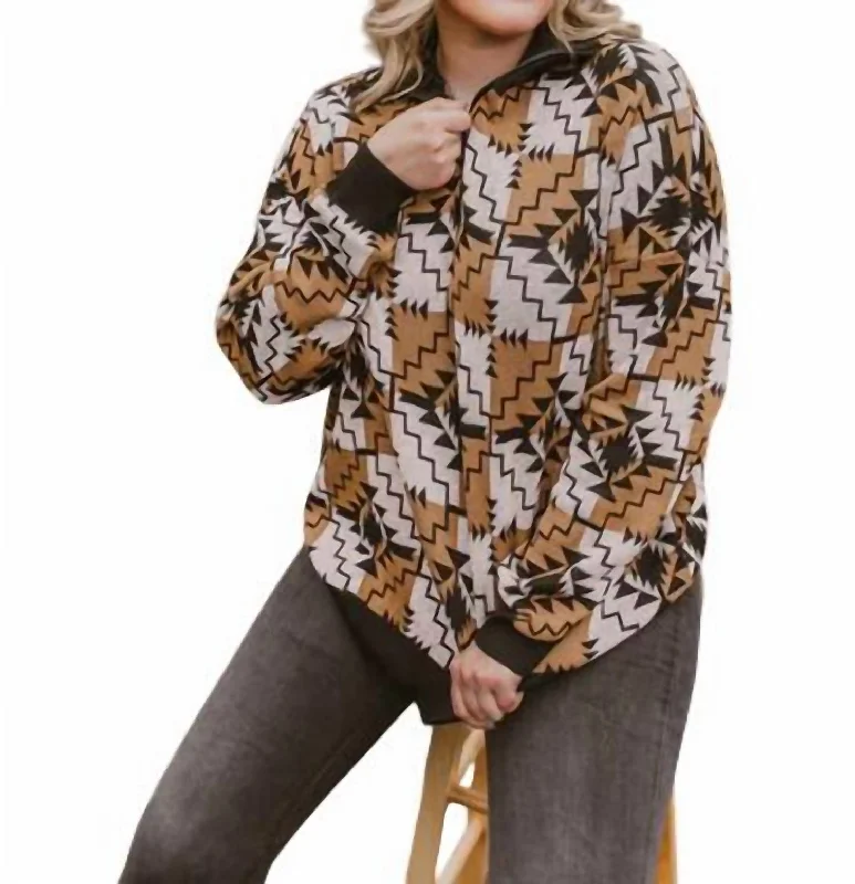 Branded Knit TopsWomen's Aztec Half Zip Sweater In Brown