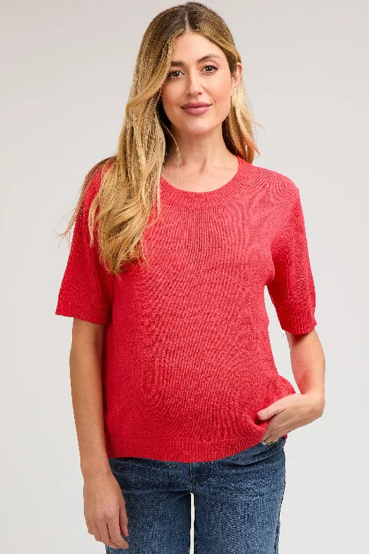 Red Knit Short Sleeve Maternity TopUV-Protection Short Sleeve TopsUV-Protection Short Sleeve Tops