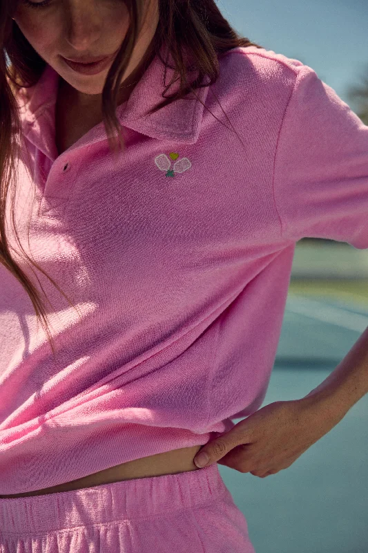 Windproof polo shirtHappiest On The Court Pink Vintage Terry Polo Top