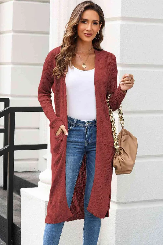 Open Front Slit Cardigan with PocketsMen’s cardigan