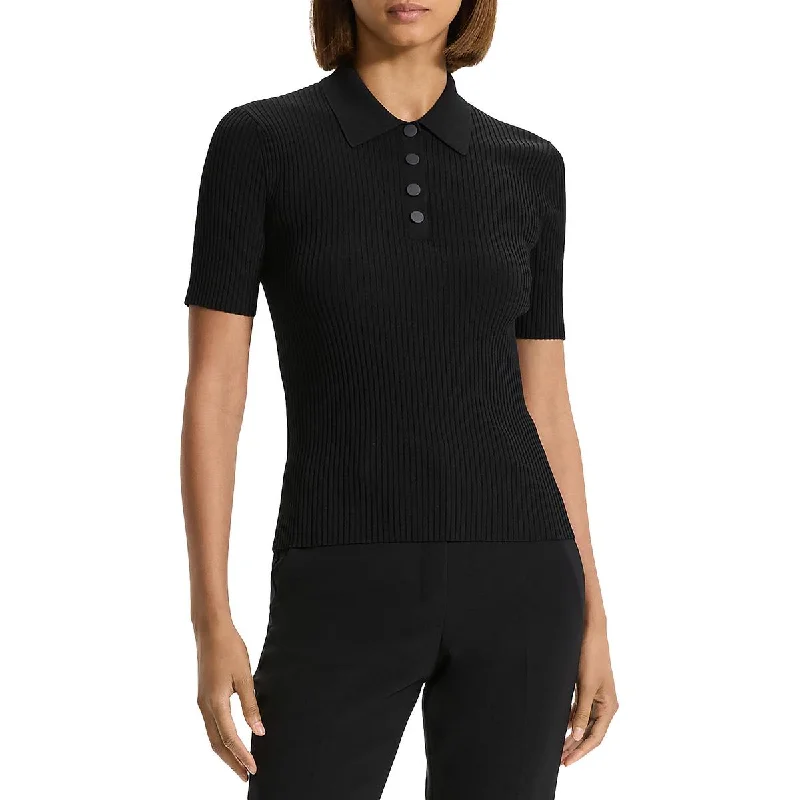 Thermal polo shirtWomens Ribbed Crepe Polo Top