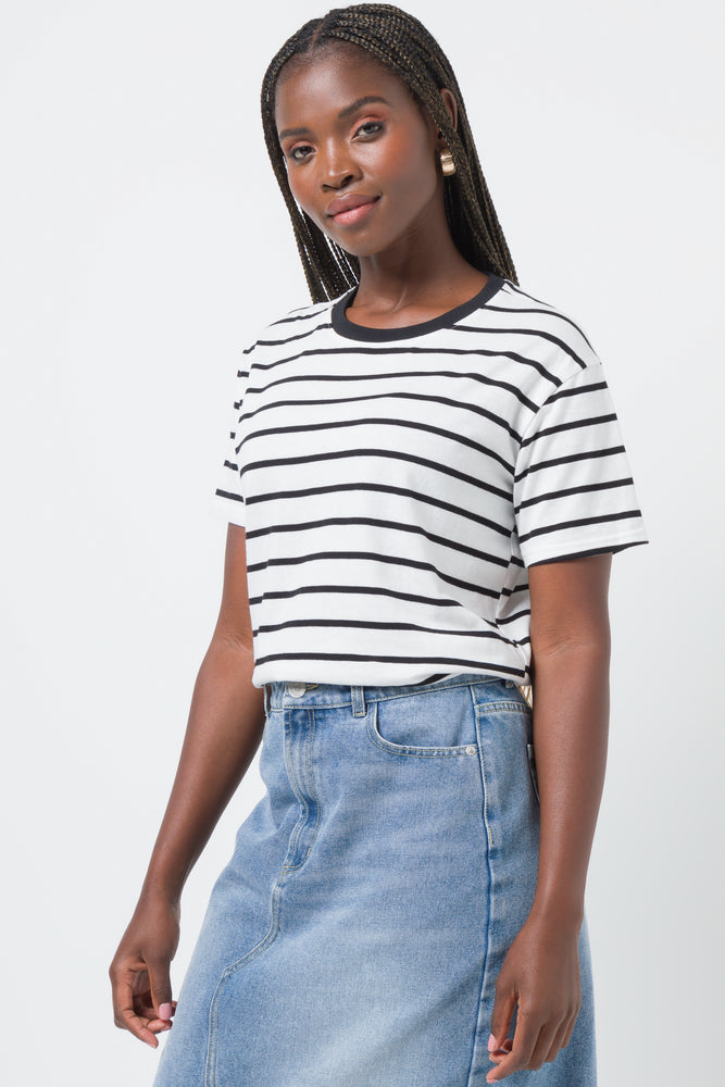 Stripe Short Sleeve T-Shirt White And BlackHunting Short Sleeve TopsHunting Short Sleeve Tops