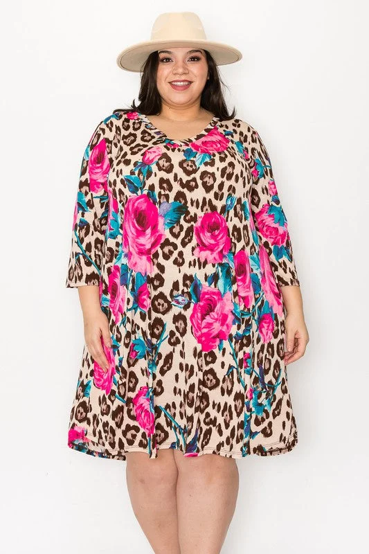 Brown Leopard w Pink Floral Dress