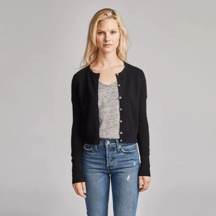 Essential Cashmere Crewneck Cardigan (Black)Wedding cardigan