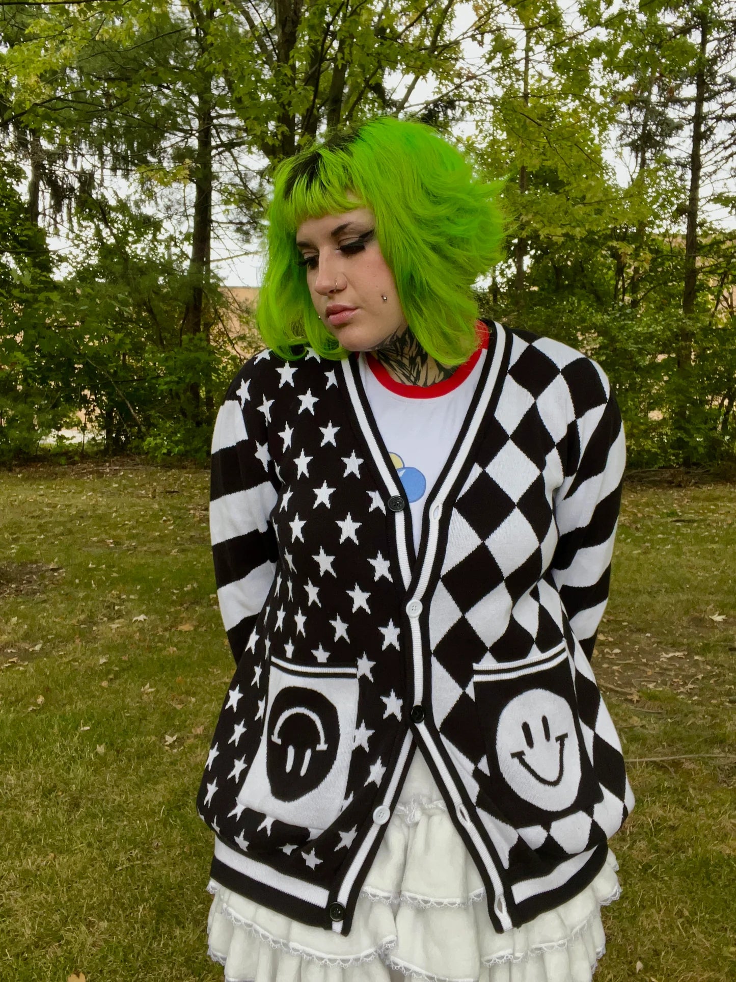 Black & White Clown CardiganEmbroidered cardigan