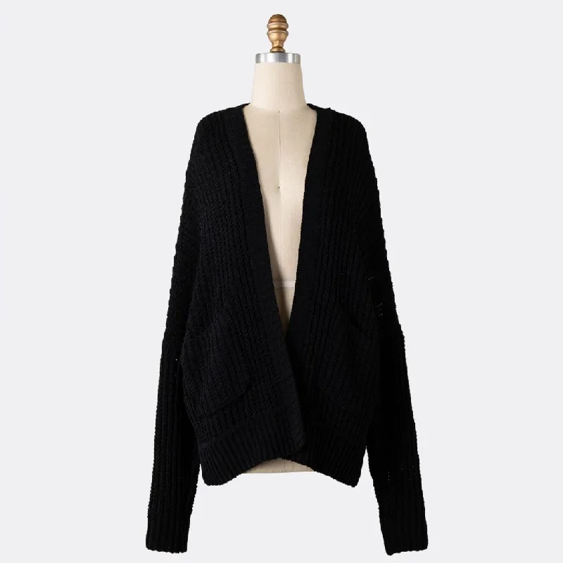 Chenille Cable Knit Cardigan (Black)Oversized cardigan