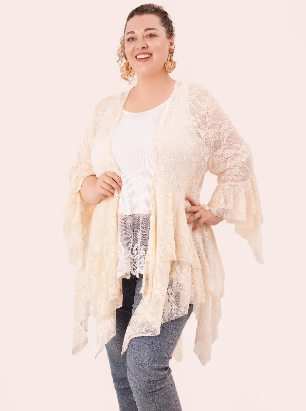 Sunrise and Sunshine Laced Crochet BohemianBeige CardiganColor-block cardigan