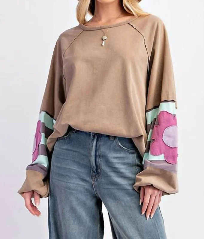 Cotton Knit TopsFloral Patchwork Sweatshirt In Dune