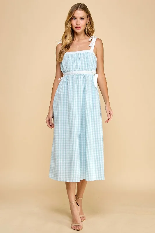 Gingham Ruched Bust High Waist Midi Dress