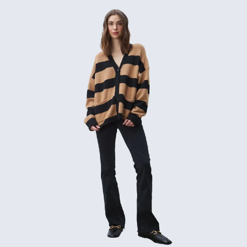 Phillie Cardigan (Walnut Stripe)Crewneck cardigan