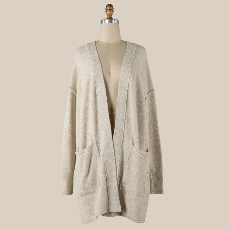 Outline Soft Ribbed Cardigan (Cream + Oatmeal)Vegan cardigan