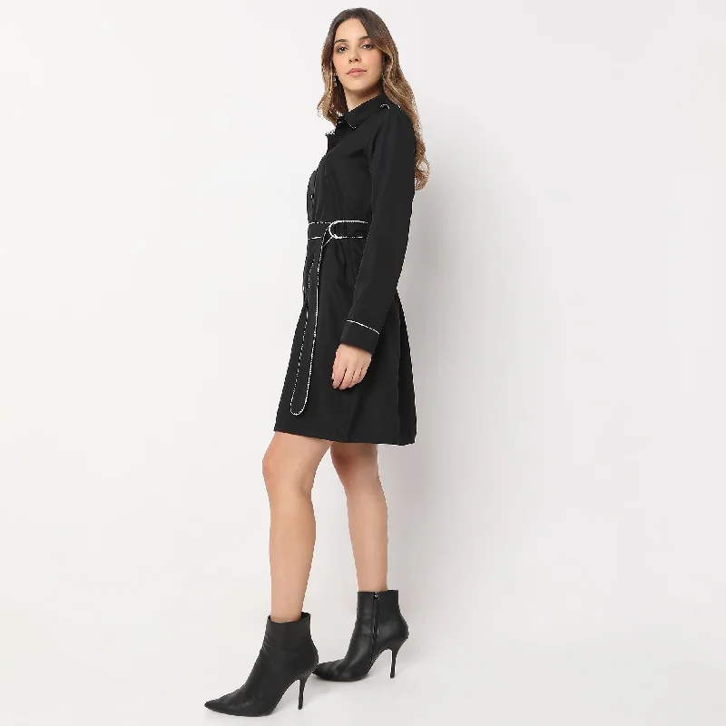 Knee Length Collar Full Sleeve Dress